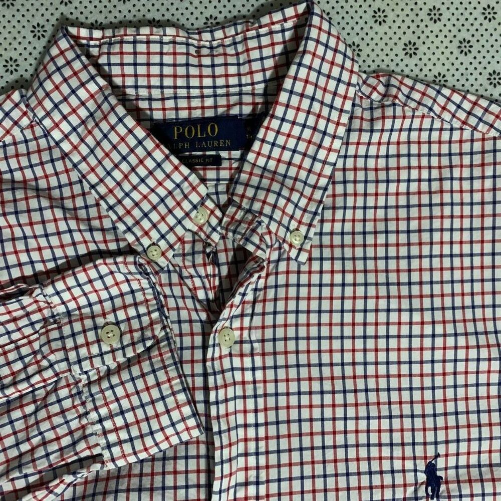 Polo Ralph Lauren Classic Fit Button Down Shirt XL Plaid Red White Blue